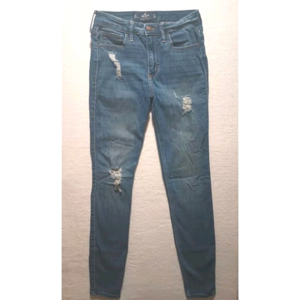 Hollister Womans Jeans Blue High Rise Stretch Distressed Medium Wash 3R W26 L28
